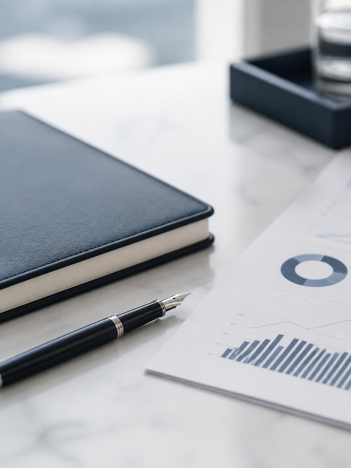 Corina Lupa, Interim Head of Finance and Fractional CFO — financial reporting documents on a desk